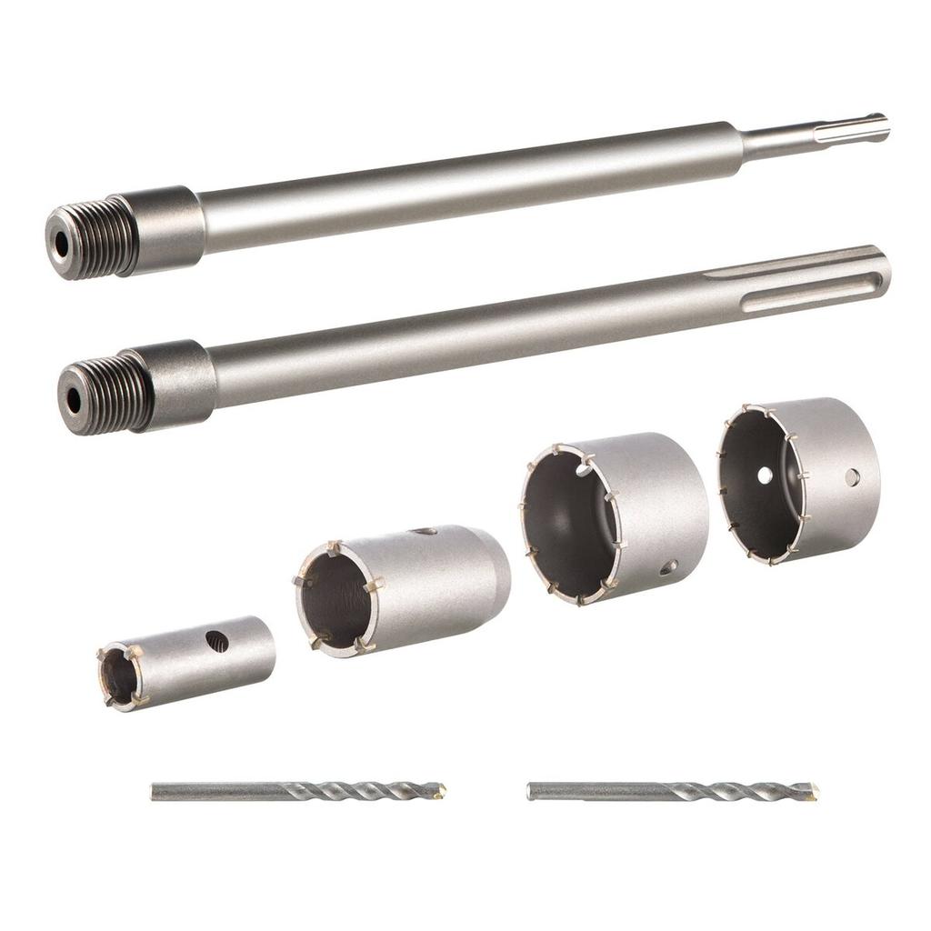 Concrete Hole Saw Kit, 30/40/65/80/100mm Drill Bit Set SDS Plus or SDS Max Shank Wall Hole Cutter with 11.8"/300 mm Connecting Rod for Brick,