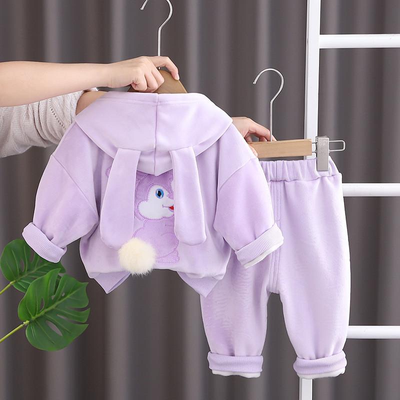 Baby Girl Animal Print Fleece Hoodie And Pants Set For Toddler Winter Casual Wear