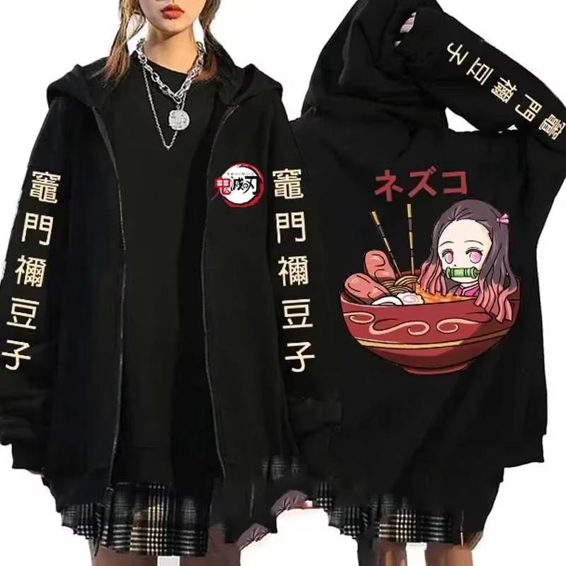 Japanese Anime Demon Slayer Zipper Jackets Sweatshirt Nezuko Kamado Mange Zip Up Hoodies Kimetsu No Yaiba Cartoon
