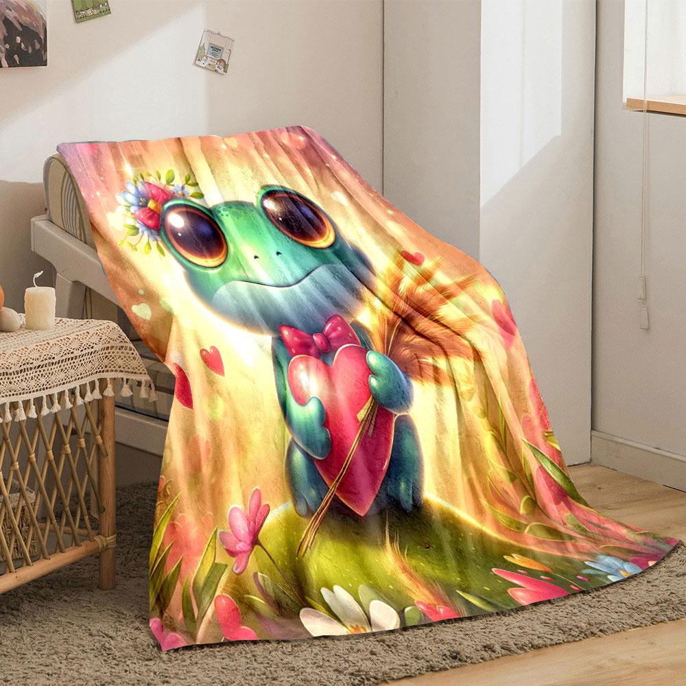Cartoon Green Big Eyed Tree Frog  Printed Blanket Festival Gift for Friends Family,Bedroom Living Room Sofa Chairs Bed Blanket