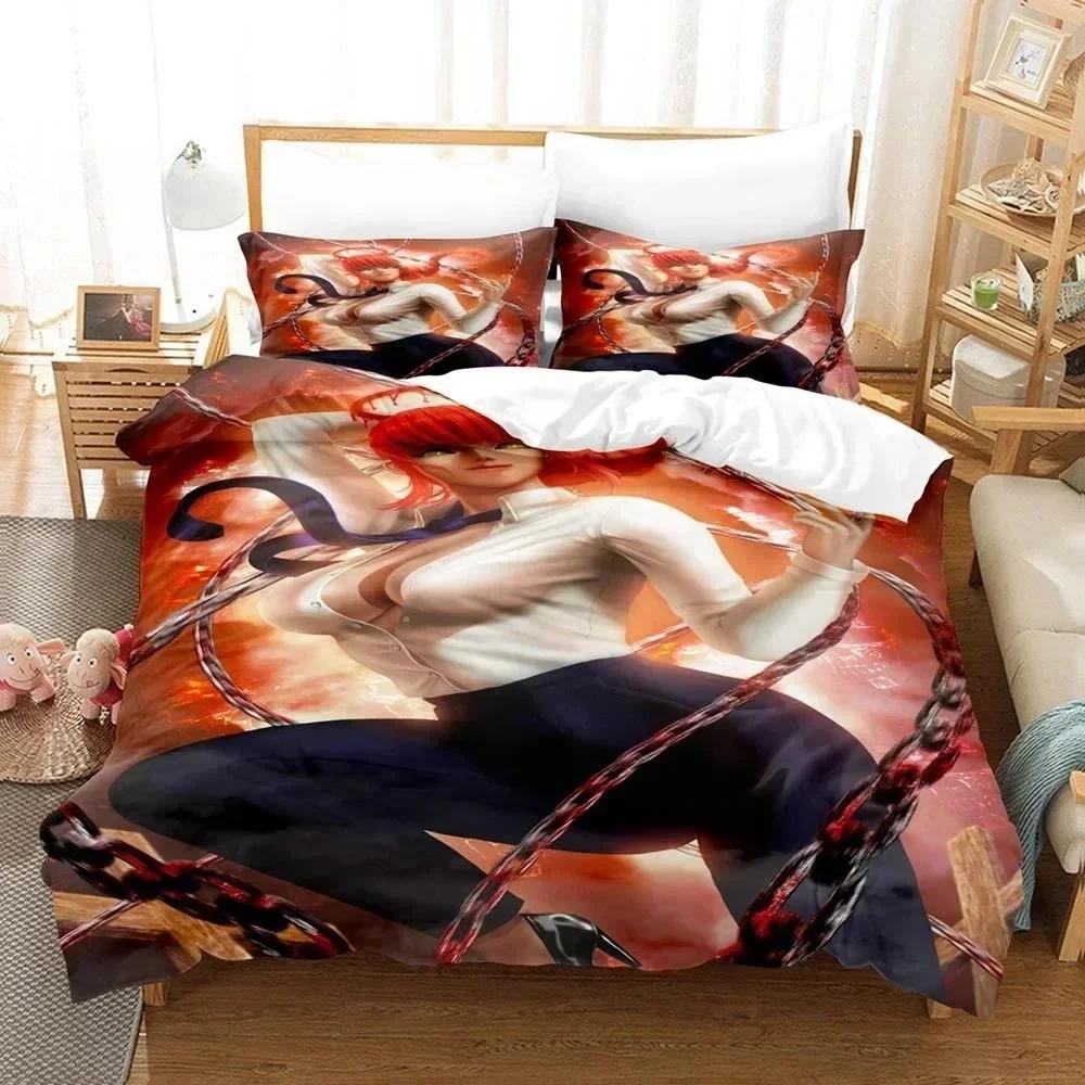 3D Druck Anime Chainsaw Man Makima Bettwäsche-Set, Bettdeckenbezug Bett-Set Steppdeckenbezug Kissenbezug, King Queen Twin Größe Jungen Mädchen Erwachsene