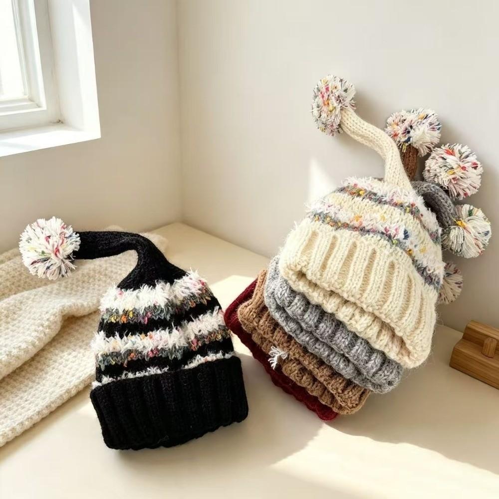 No Brim Children's Knitted Hat Windproof Kids Beanie Hats Cute Polka Dot Elf Cap Autumn