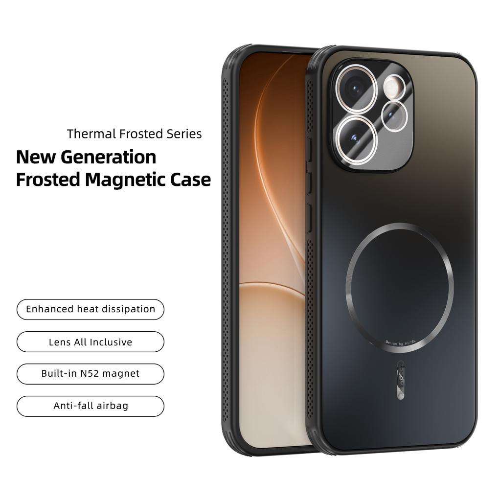 ABEEL For Oppo Reno15 Pro Max 5G (Global)/Reno15 Pro 5G (China) Magnetic Case TPU PC Cooling Matte Phone Back Cover with Lens Film