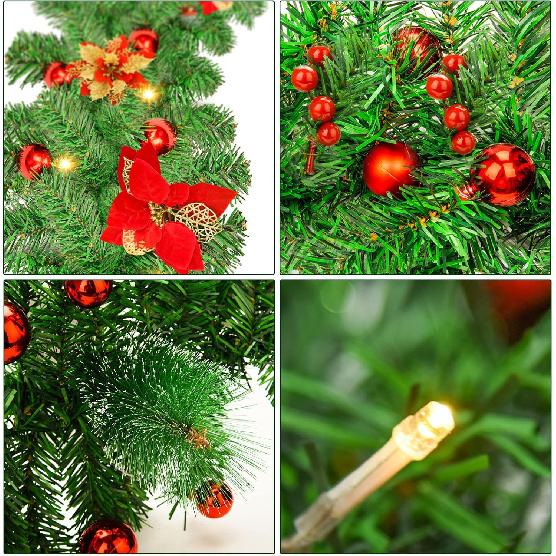 Christmas Garland,Christmas Garland with Lights,Xmas Decor,9 ft Rattan Artificial Flower Vine Plants Xmas Decorations for Indoor Outdoor Home Mantel