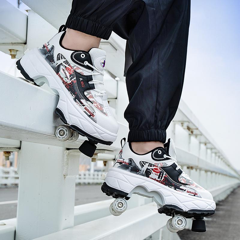 Roller Roller Shoes 4-wheel Deformation Shoes Roller Skates Men's and Women's Adult Runaway Shoes Skating Shoes Shoes with Wheels