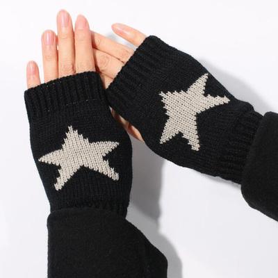 Gants d'hiver tricotés tendance Gants coréens pour femmes demi-doigts Chauds en laine Gants sans doigts Étoile pentagramme Chauffe-mains Moufles