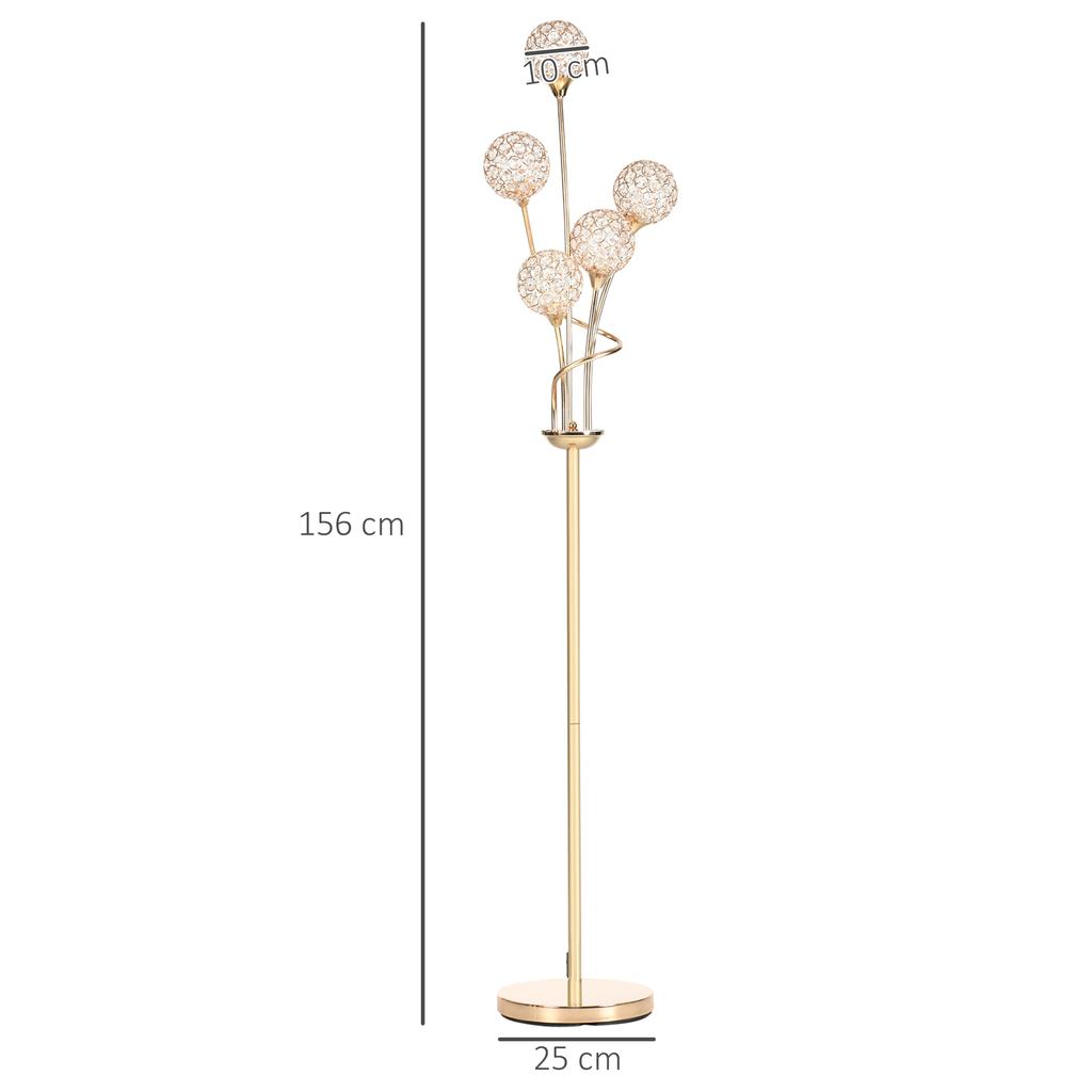 Floor Lamps for Living Room Bedroom with 5 Light, Modern Upright Standing Lamp, 34x25x156cm, Gold Tone
