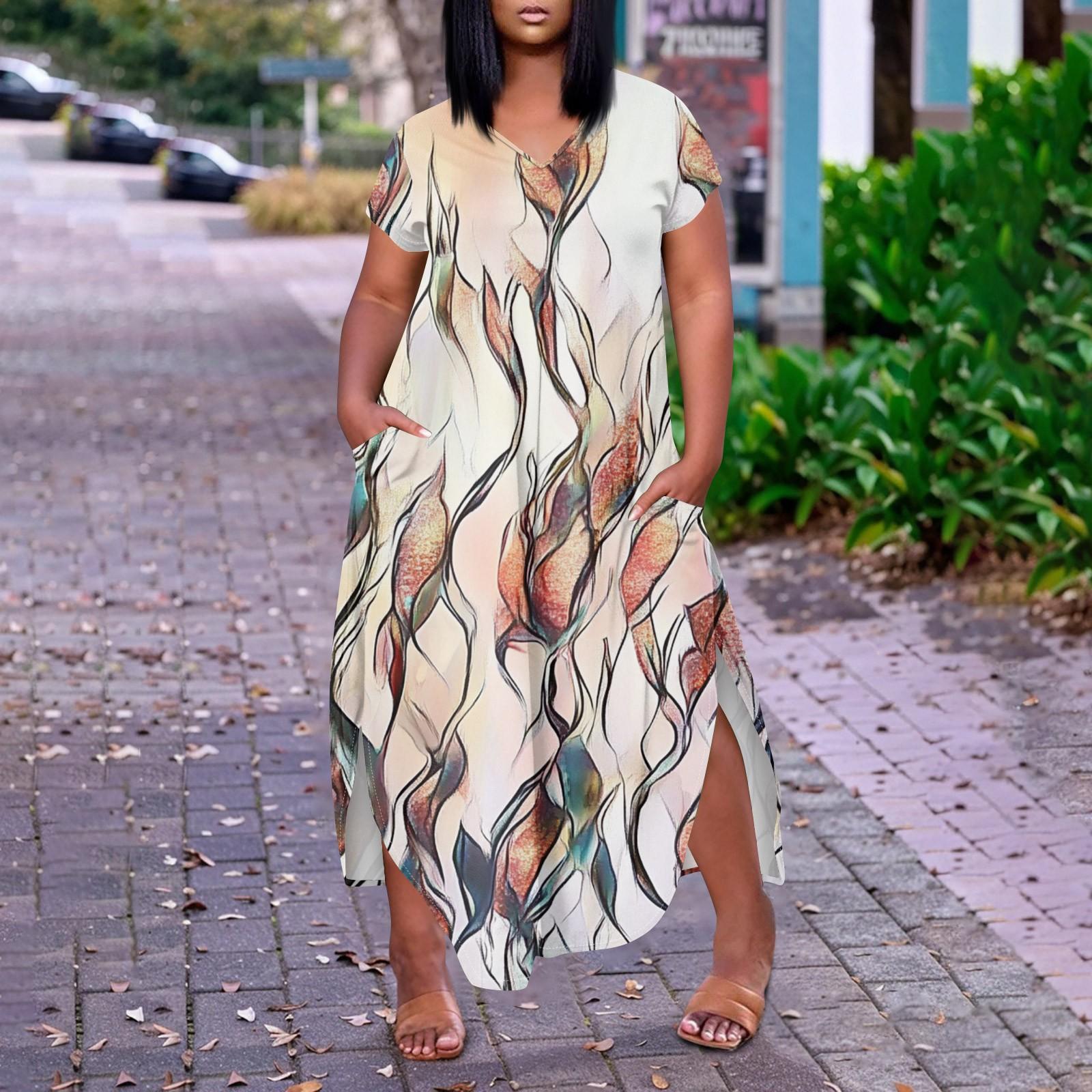 

Женское повседневное платье с коротким рукавом и круглым вырезом больших размеров Temperament XXL оранжевый