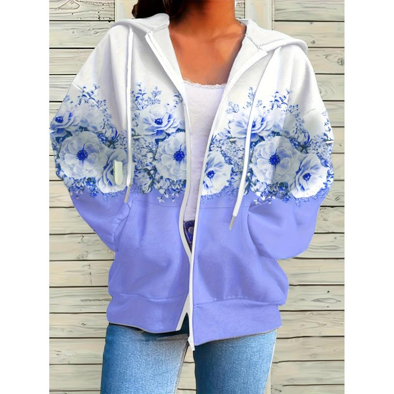 Women's Zipper Hoodie Printed Cross-Border Fashion Spring Casual Comfortable Sweatshirt Female Customers' Favorite