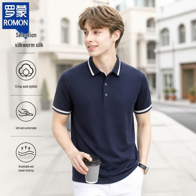 ROMON Men s Summer Cool-Touch Silk Blend Polo Shirt 3XL