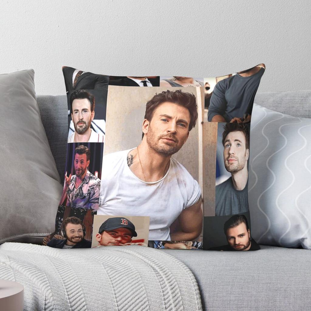 Chris Evans Photo Collage Square Pillowcase Polyester Linen Velvet Printed Zip Decorative Pillow Case Car Cushion Cover