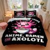 3pcs Colorful Axolotl Enjoying Ramen Quilt Cover Set (1 Quilt Cover + 2 Pillowcases Without Pillow Core), High-Definition Printing for Home and D