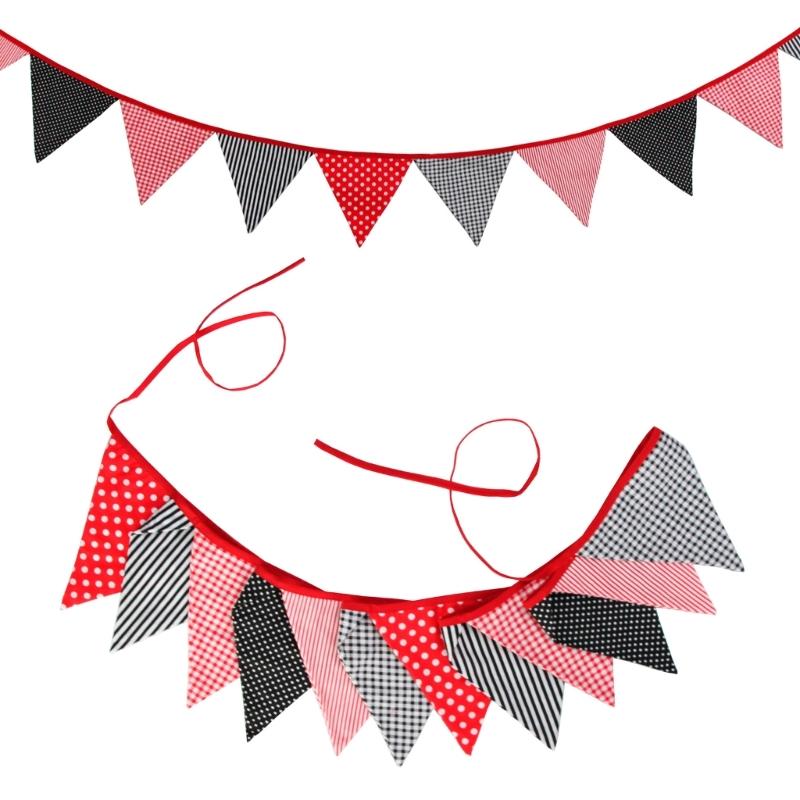 Colorful Halloween Triangular Flags Thanksgiving Cotton Fabric Pennant Bunting Banners for Schools Homes and Offices