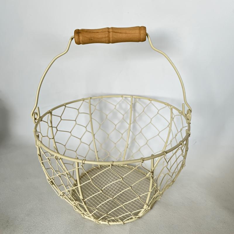 

1Pc Rustic Style Egg Basket, Modern Handmade Woven Iron Art, Portable Living Room Storage Organizer, Home Storage Container, Space-Saving, Round 1Pc Off-White Egg Blue