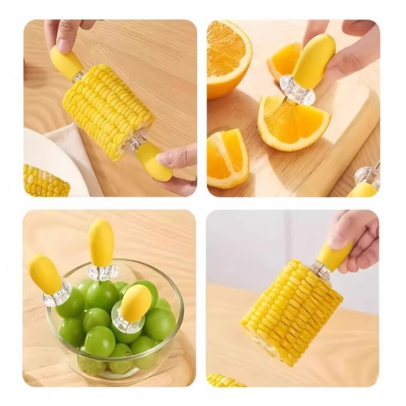 1Pair Corn Grilling Forks Stainless Steel Bbq Skewers For Corn Fruit Picnic Camping Kitchen Tools Corn Cob Holder Bbq Tools