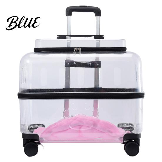 Wheeled Pet Carrier Strap Breathable Trolley Case Wheels Transparent Cat with Convenient Shoulder Holes Large