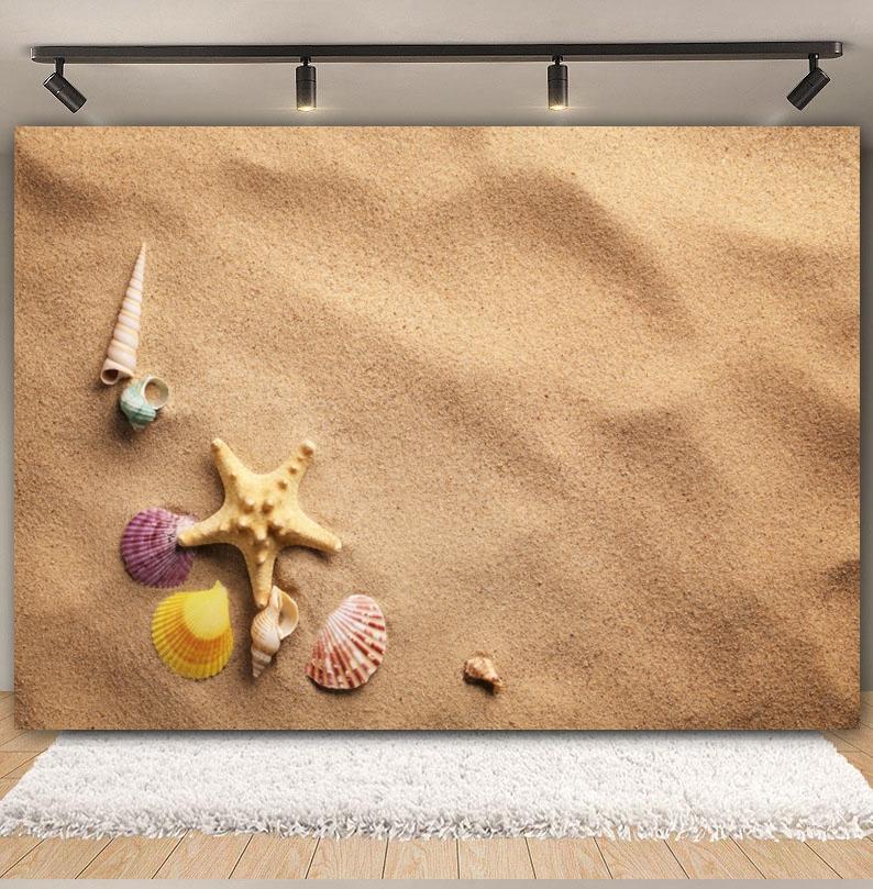 Sommer Strand Sand Hintergrund Fotografie Tropisch Hawaii Meeresufer Seestern Muschel Baby Geburtstag Feiertagsparty Hintergrund Foto Requisiten