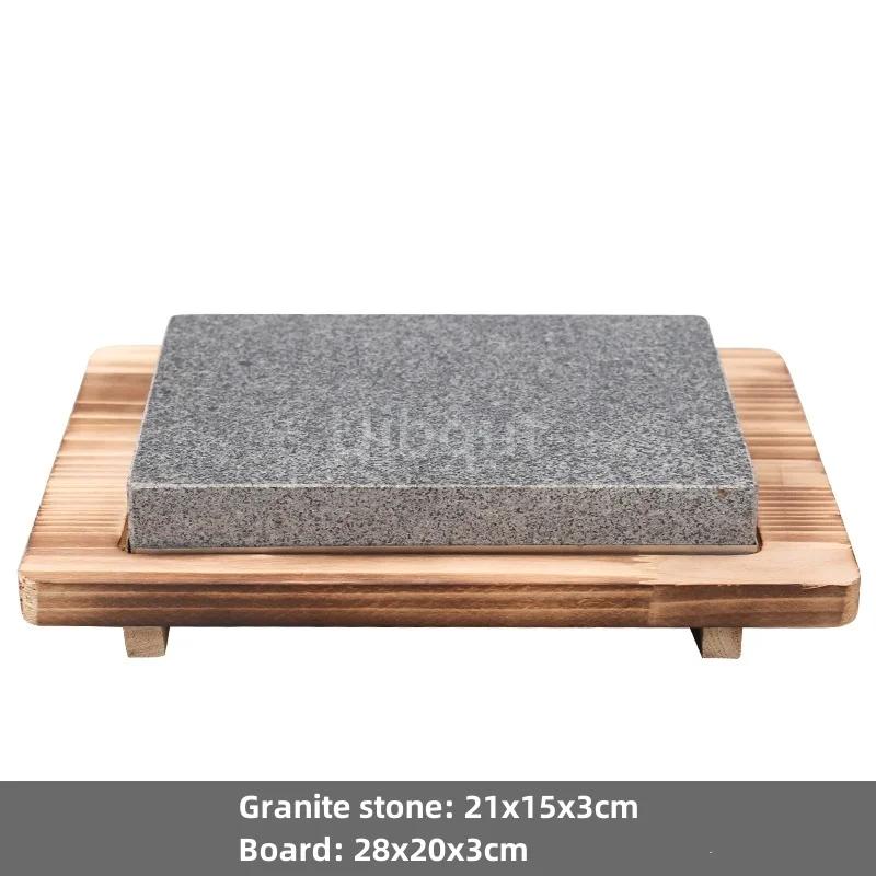 High temperature resistant volcanic rock natural stone steak tray grill plate granite slab board frying plate rock stone slab