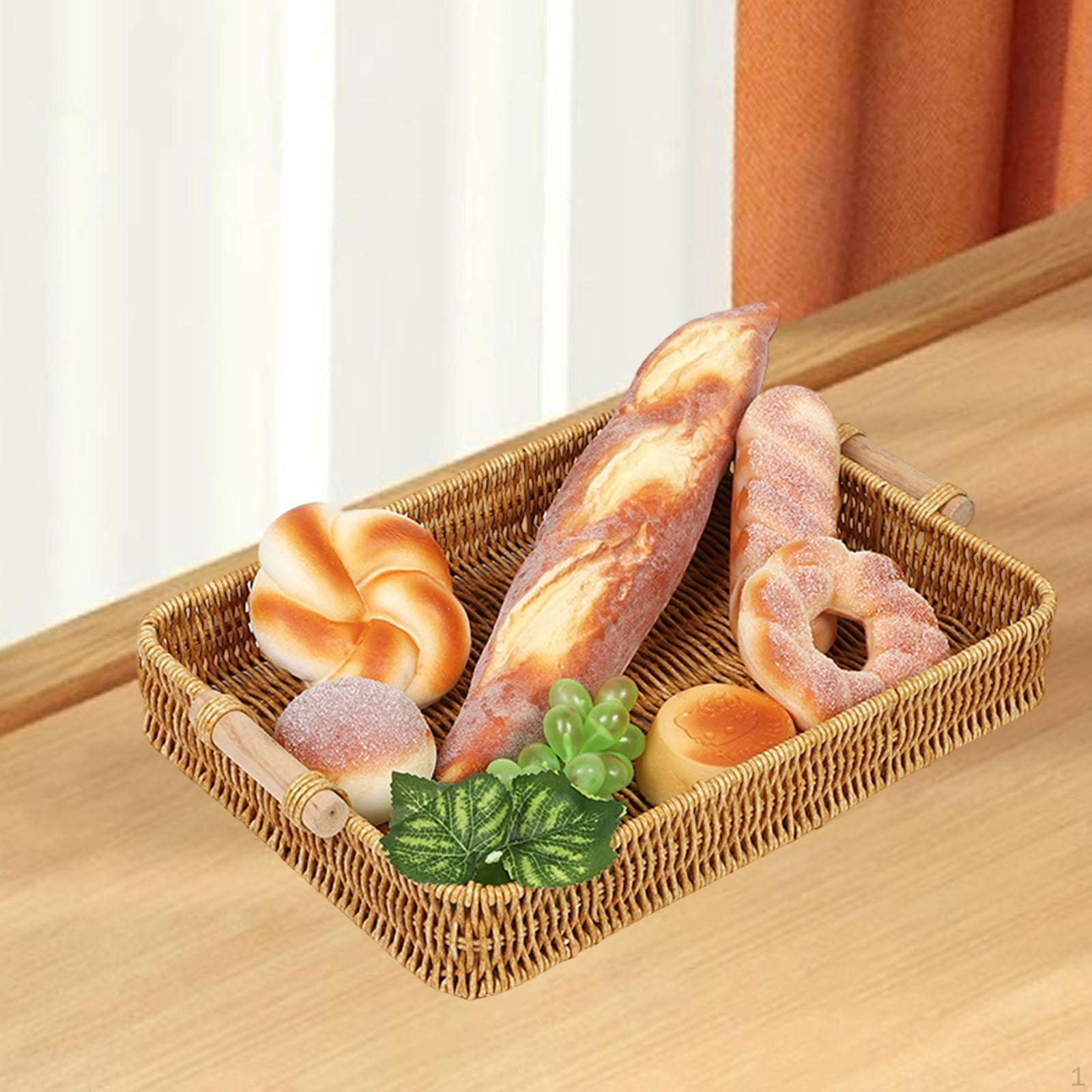 

Woven Basket Rectangular Serving Tray Food Storage for Organizing Platter Desktop Party Picnic
