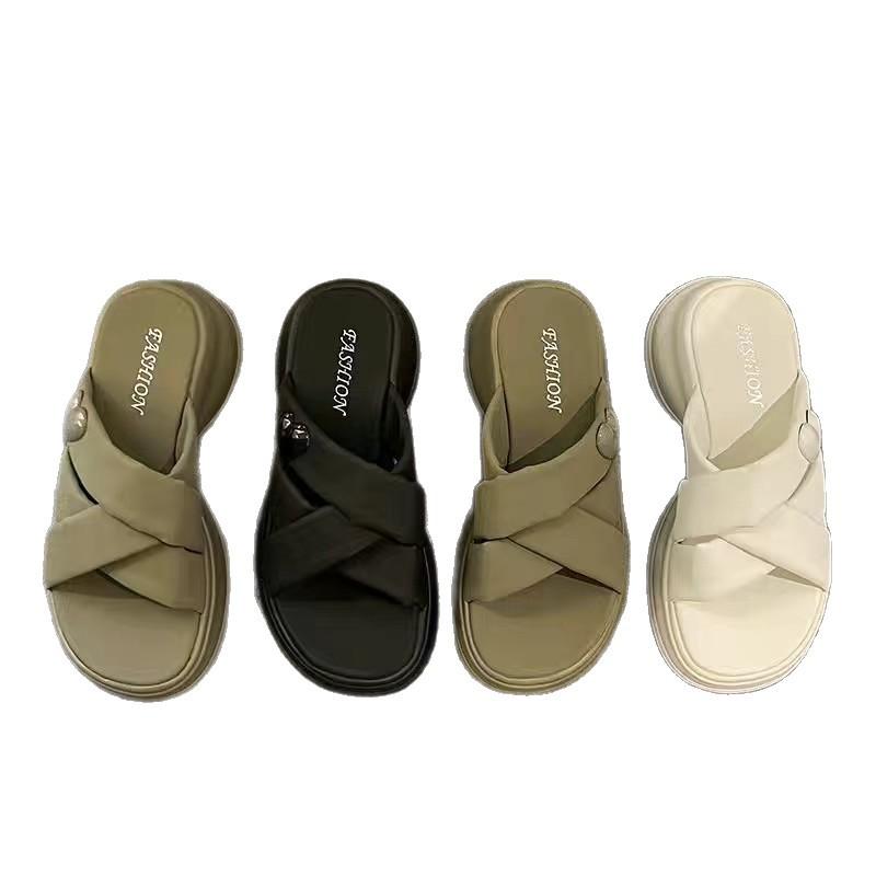 Thick-soled Slippers Women's Outer Wear 2025 Summer New Fashion Versatile One-word Slippers Women's Non-slip Casual Cool Slippers