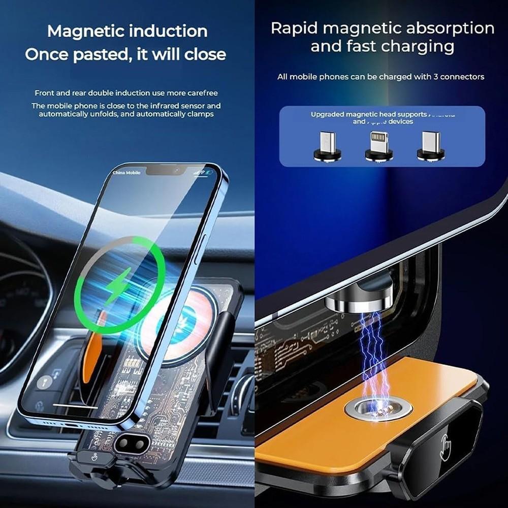 Caricabatterie Wireless Veloce per Auto da 66W Supporto a Morsetto Automatico Porta Telefono per Bocchetta d'Aria