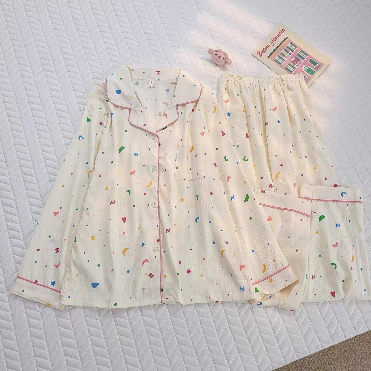 

Весенне-осенняя женская пижама из двух частей, комплект домашней одежды для девочек и студентов, хлопковая пижама с рисунком из мультфильма, милая домашняя одежда M