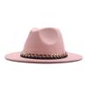 European, American Autumn and Winter British Style Fashionable and Elegant Flat-brimmed Big Eaves Hat Top Hat Men and Women Chain Jazz Woolen Hat