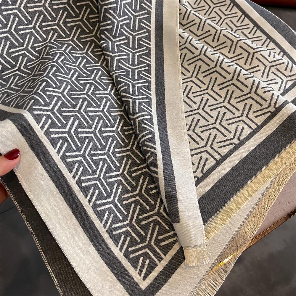 Luxury Cashmere Stripe Scarf Winter Women Pashmina Shawls Warm Blanket Wraps Female Foulard Bandana Brand Thick Scarves Hijab