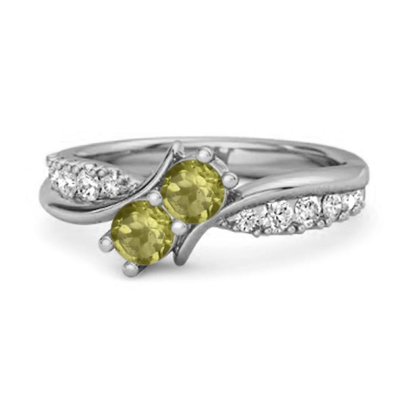 Peridot Twin Stone Pavé Bypass Ring - 925 Sterling Silver