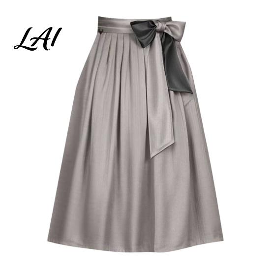 Bayerisches Oktoberfest Kostüm Vintage Satin Faltenrock für Damen Traditionelles Dirndl Einfarbig Damenrock Deutscher Hoher Bund Midi mit Schleife S grau