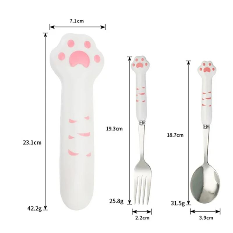 Stainless Steel Spoon And Fork Set With Storage Box Portable Cutlery Cute Cat Claw Cutlery Set Lunch Box Accessories