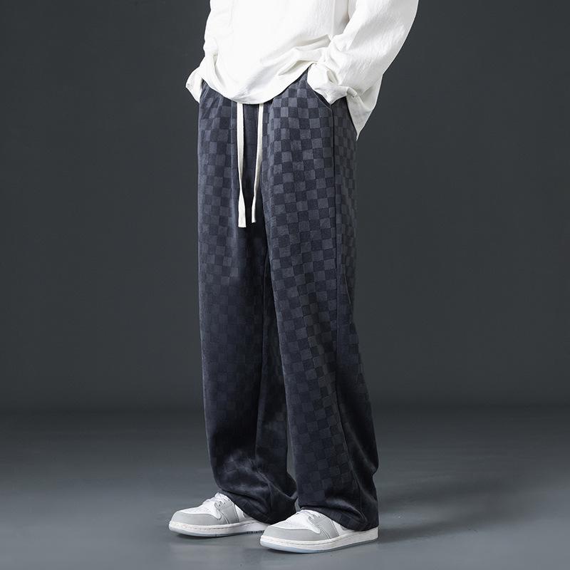 Men's Hong Kong Style Loose Corduroy Wide-Leg Sweatpants for Spring and Summer