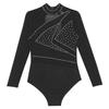 Girls Figure Skating Leotard Sparkling Rhinestones Sheer Mesh Long Sleeves Cutout Back Design Gymnastics Competition Costume
