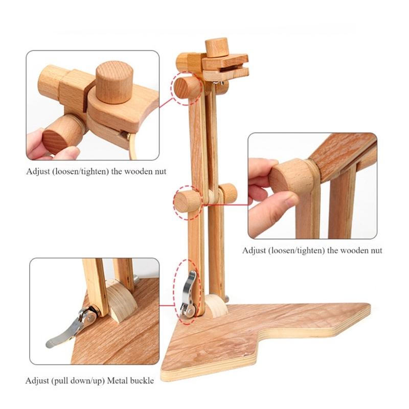 Desktop Wood Embroidery Hoop Holder Height Adjustable Embroidery Frame Stand For Beginner Stitching Needlework Craft