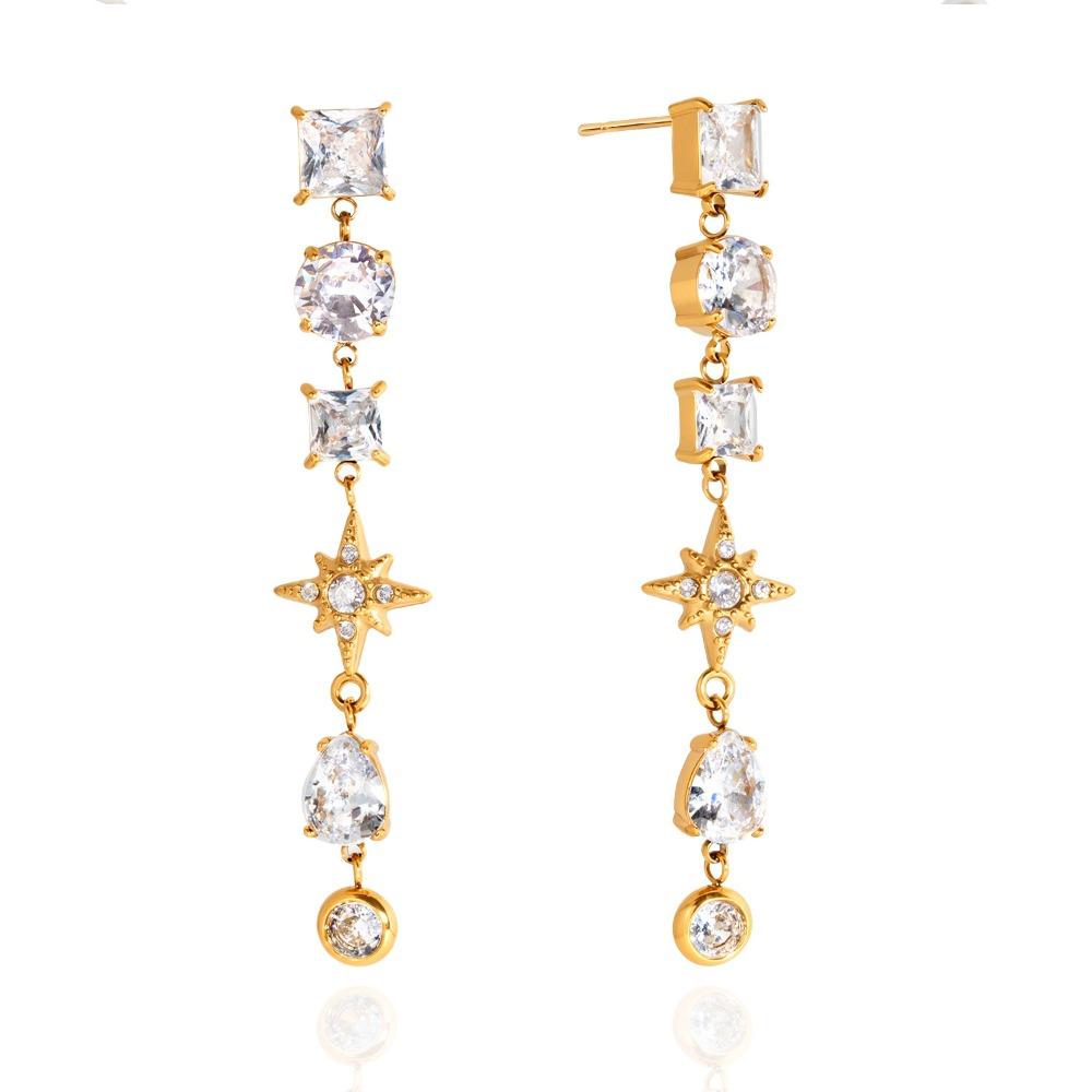 18K Gold Plated Women Dangle Earrings Geometric Fashion Accessory Tassel Earrings Stainless Steel Crystal Zircon Earrings