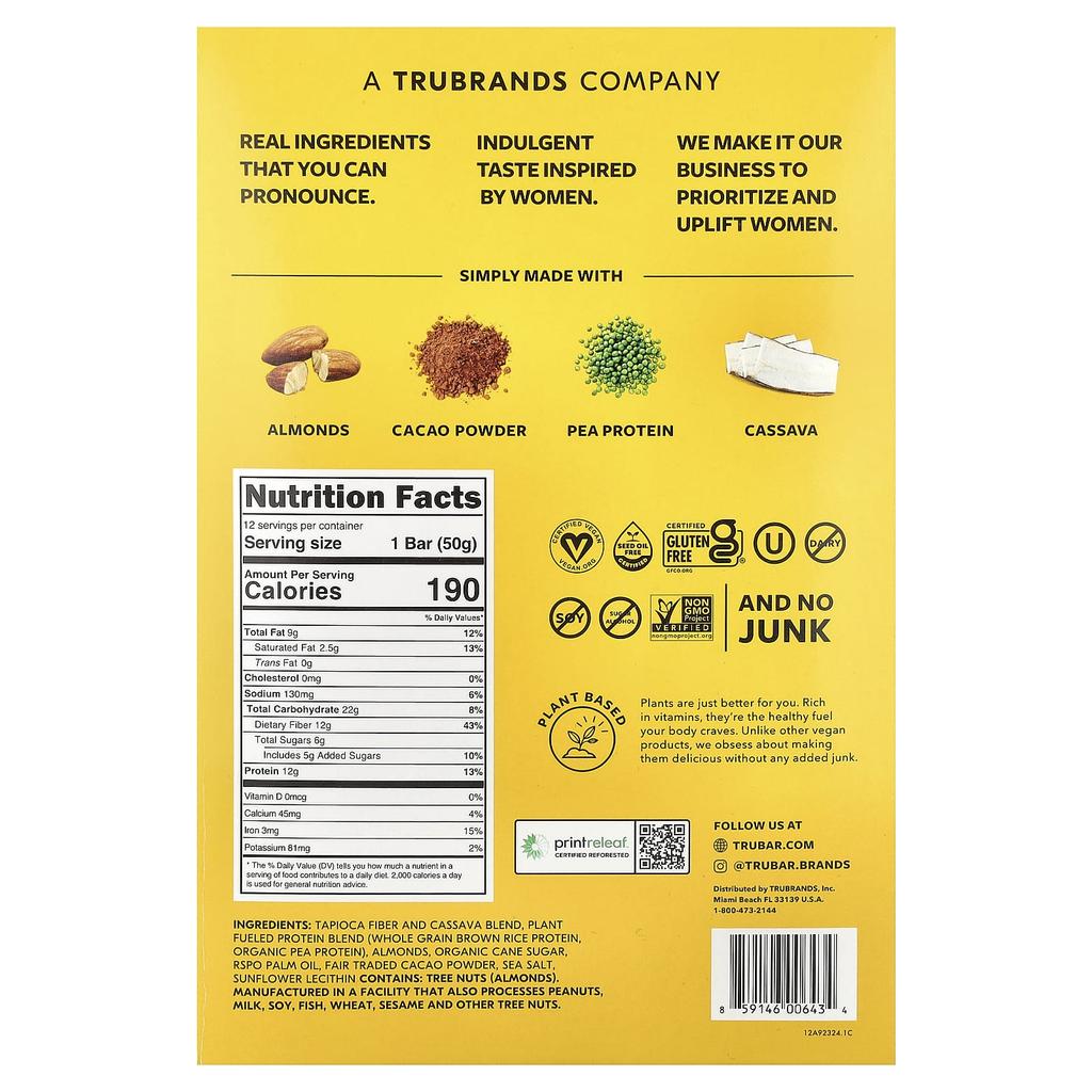 Trubar, Plant-Based Protein Bar, Saltillius Almond Love, 12 Bars, 50g (1.76oz) Each