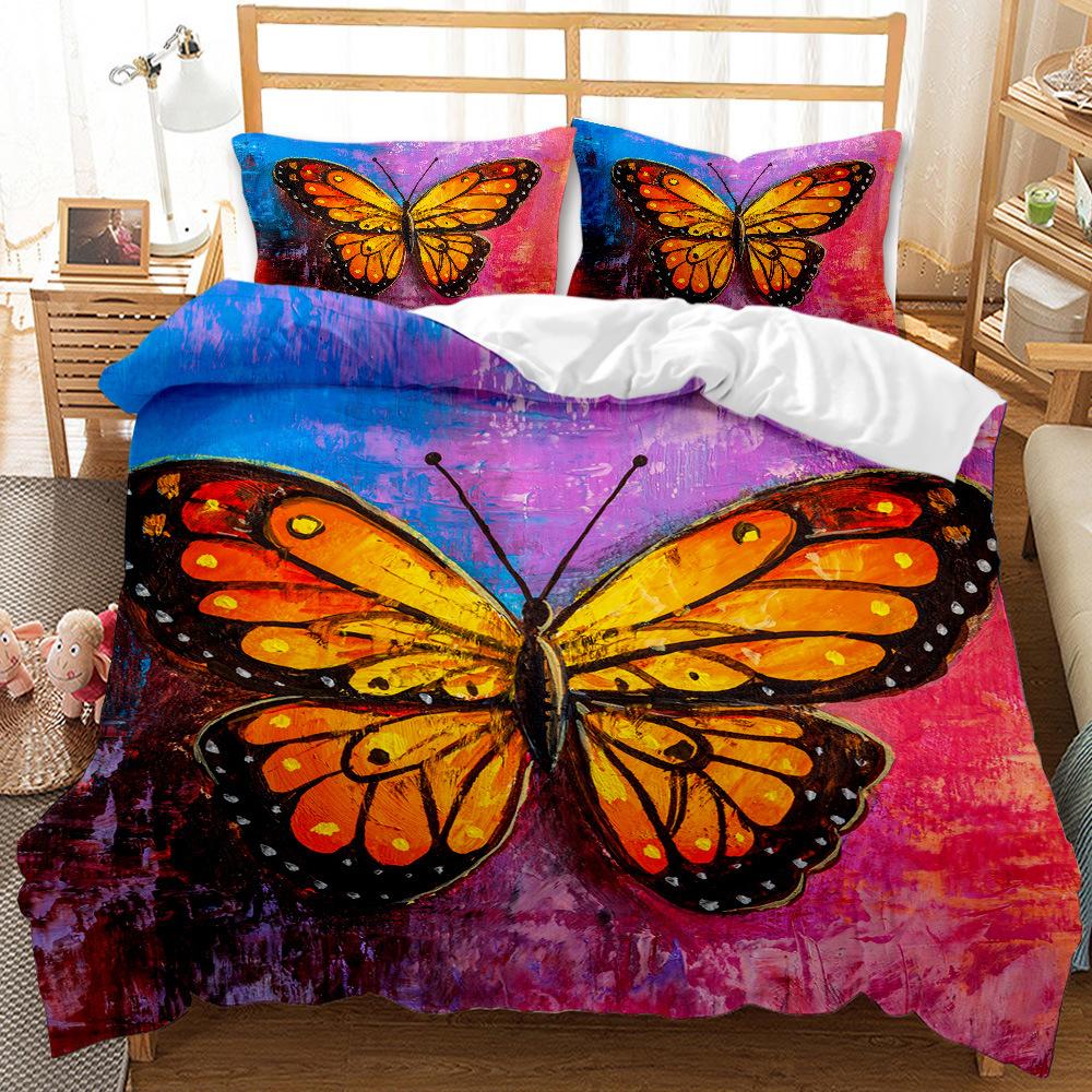 3D Butterfly Themed Bedding Set with Colorful Wing Pillowcases and Duvet Covers 2 or 3 Pieces AU180 * 210 Full Size Home Decoration