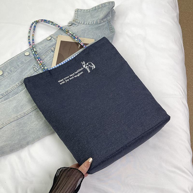 Fresh plaid double-sided cloth bag women's casual versatile shoulder bag large-capacity commuter tote bag