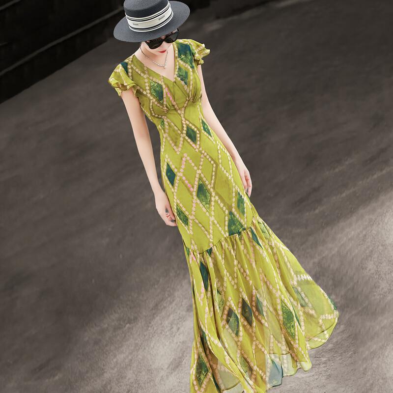 Lancer er 2026 Summer French Plaid Flutter Sleeve Ruffle Midi Dress XL