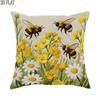 2D Flat 1pc Spring Floral Bee Throw Pillow Covers Yellow White Cosy Decorative Pillowcases One Sided
