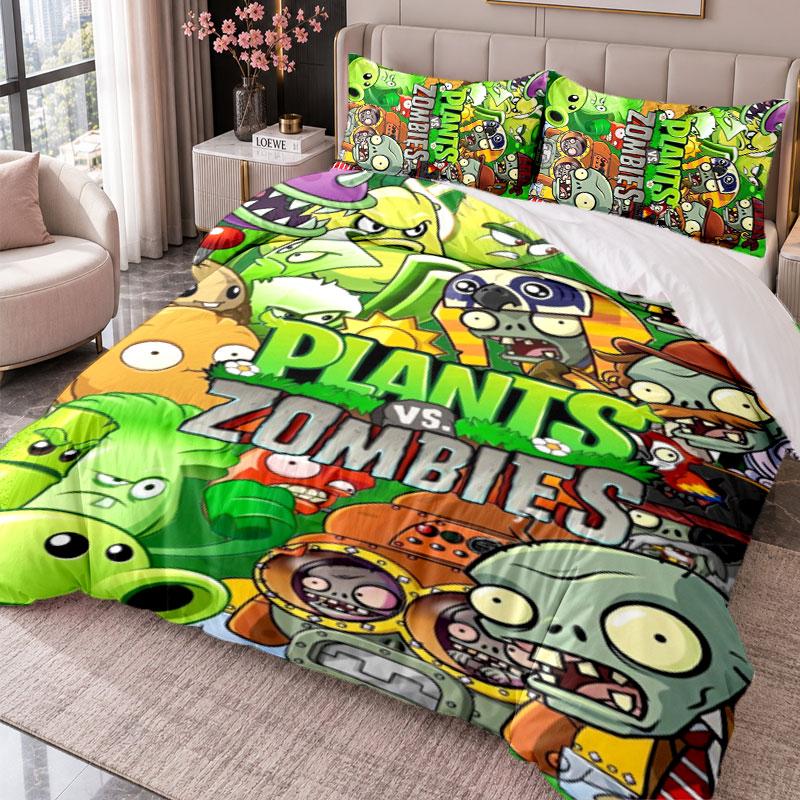 Plants vs. Zombies 3Pcs Bedding Set Duvet Cover With Two Pillowcases For Bedroom Home Decoration