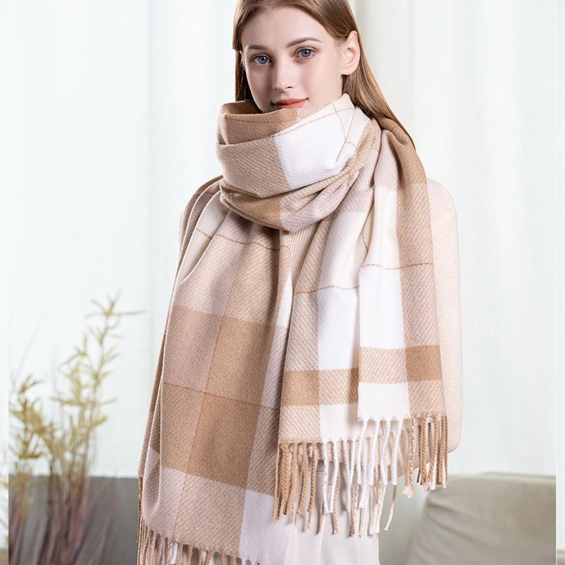 Warm Wool Scarf for Women Winter Plaid Design Soft Wear Open Scarves Female High Quality