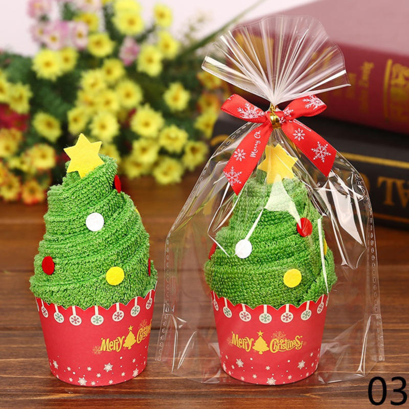 1PC Cute Santa Claus Snowman Christmas Tree Cupcake Towel Baby Shower Washcloths Birthday Party Favors for Guests