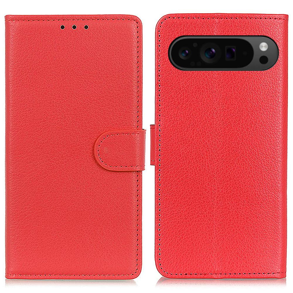 

For Google Pixel 10 Pro/10/9 Pro/9 Case PU Leather Phone Protective Cover Litchi Texture Phone Stand Red