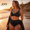 Fotogenes Strandoutfit 2-teiliges Set Übergröße Bikini-Set, V-Ausschnitt-BH mit Kreuzträgern und integrierter Stütze, Stützendes Set High-Waist Twist Badeanzug