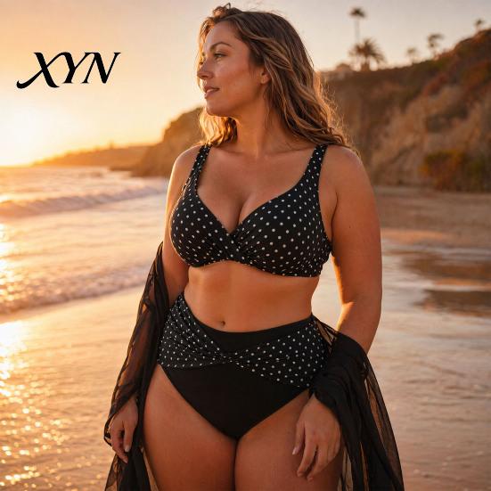 Fotogenes Strandoutfit 2-teiliges Set Übergröße Bikini-Set, V-Ausschnitt-BH mit Kreuzträgern und integrierter Stütze, Stützendes Set High-Waist Twist Badeanzug