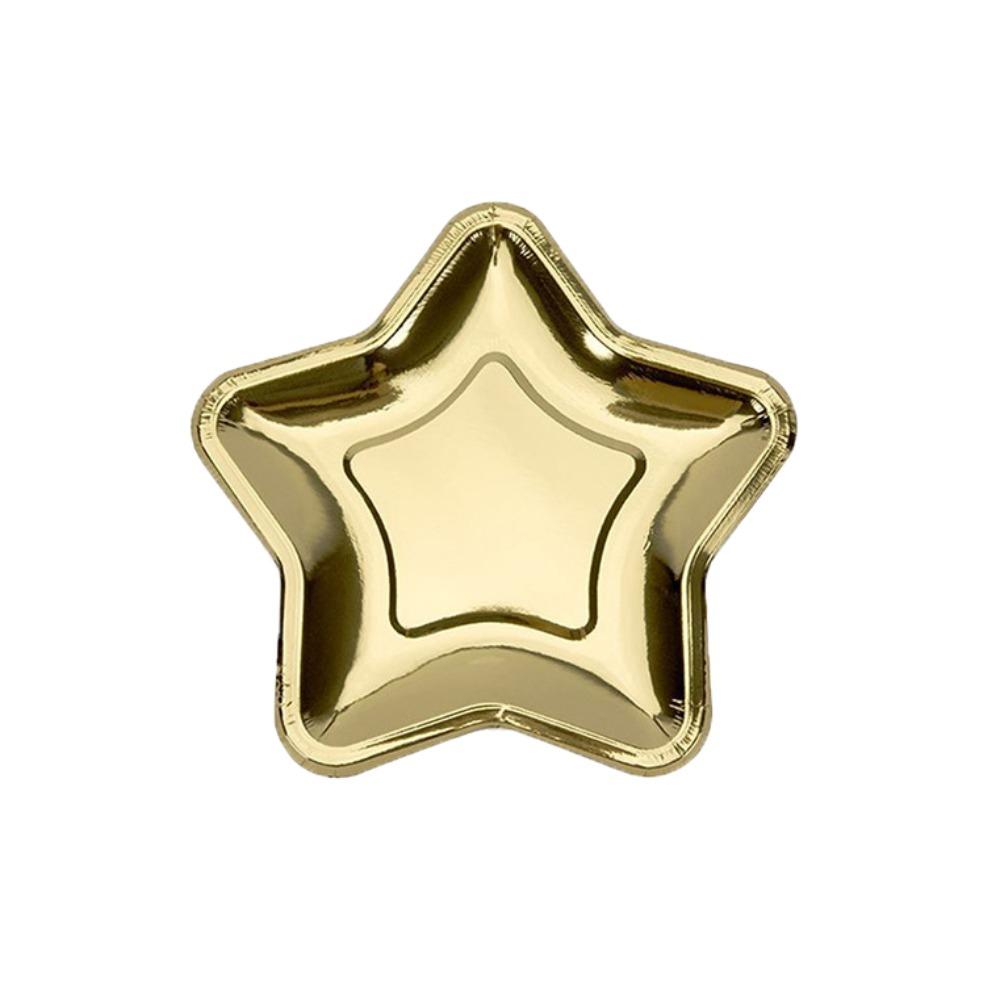 20pcs Gold/Silver Five Pointed Star Paper Plate Disposable Dessert Tray Paper Plate Christmas