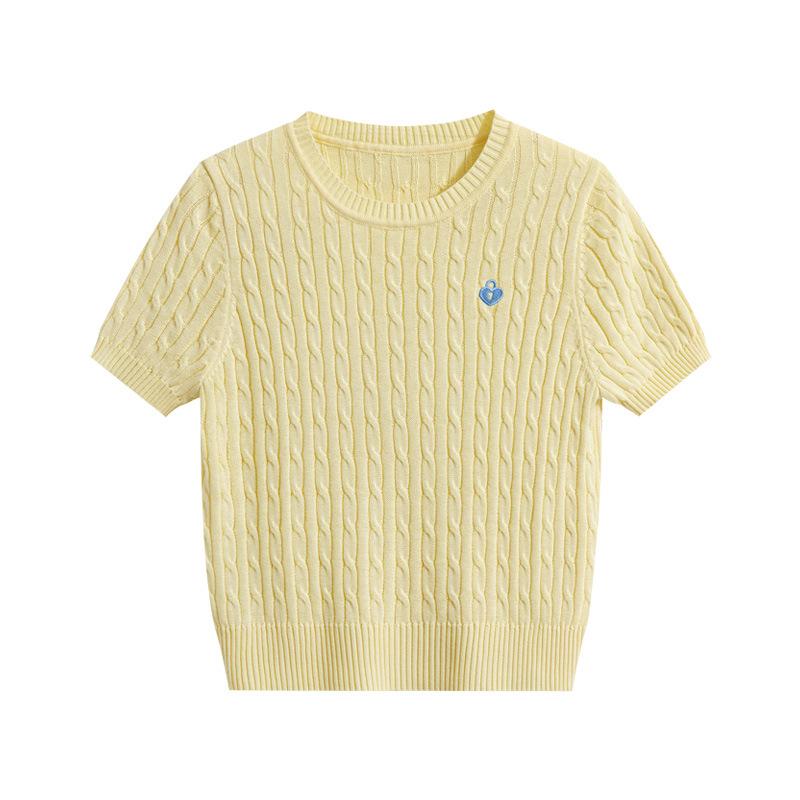 

Новый летний женский облегающий и стройнящий, универсальный однотонный свитер, плетеный ретро короткий вязаный свитер, футболка топ one size жёлтый