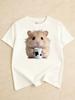 2026 Summer Girls Round Neck Tshirt Casual Pure Cotton Top with Hamster Print Cute and Unique Short Sleeves Girl Clothes