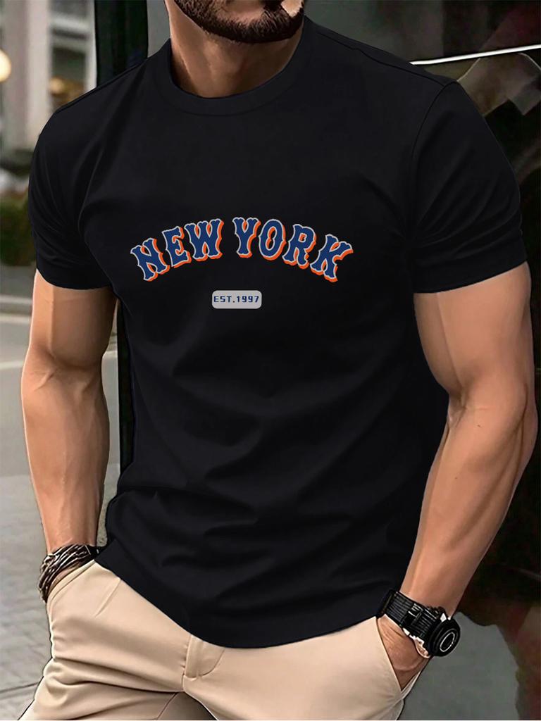 New York Letter Creative Print Cotton TShirts Men Summer Short Sleeve T Shirt Soft Oversized ONeck Tops Basic Male Clothes